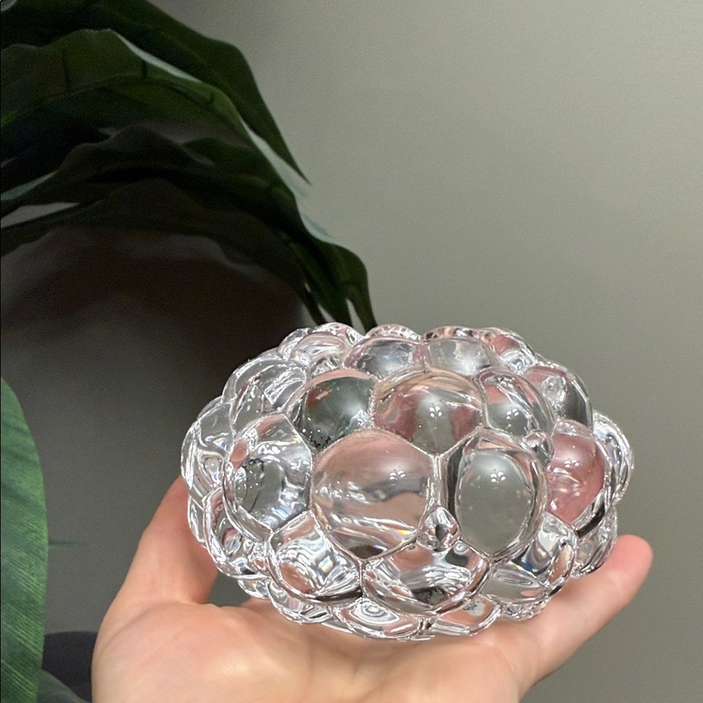 Vintage Clear Bubble Lead Crystal “Raspberry” Bubble Bowl Tea Candle Holder